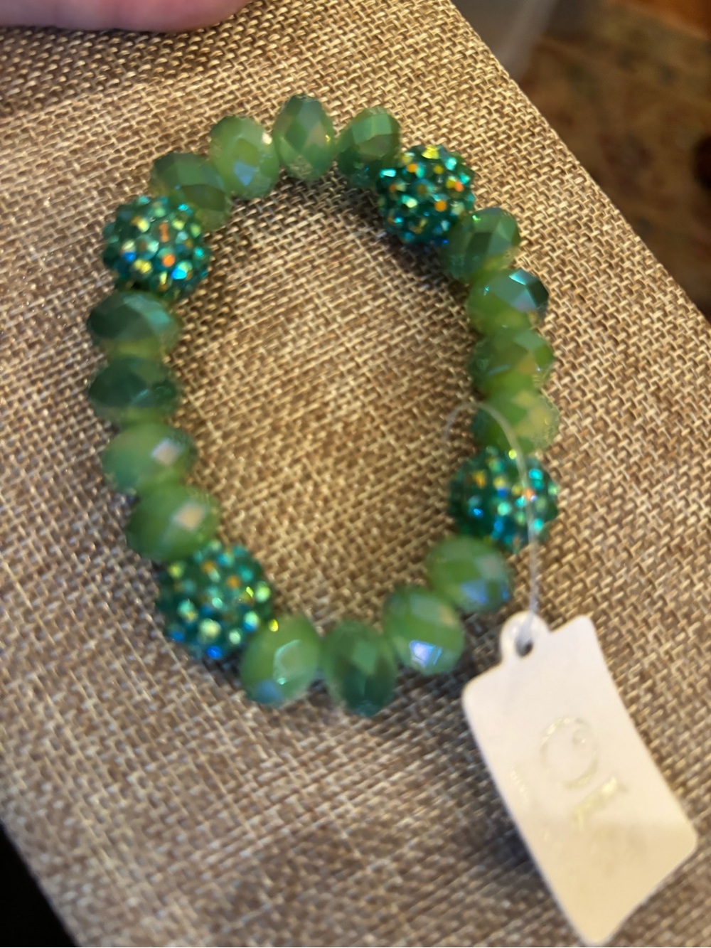 Faceted Green Beaded Stretch Bracelet with Sparkle Accents